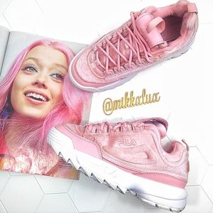 Fila pink velour Distruptor II chunky sneaker